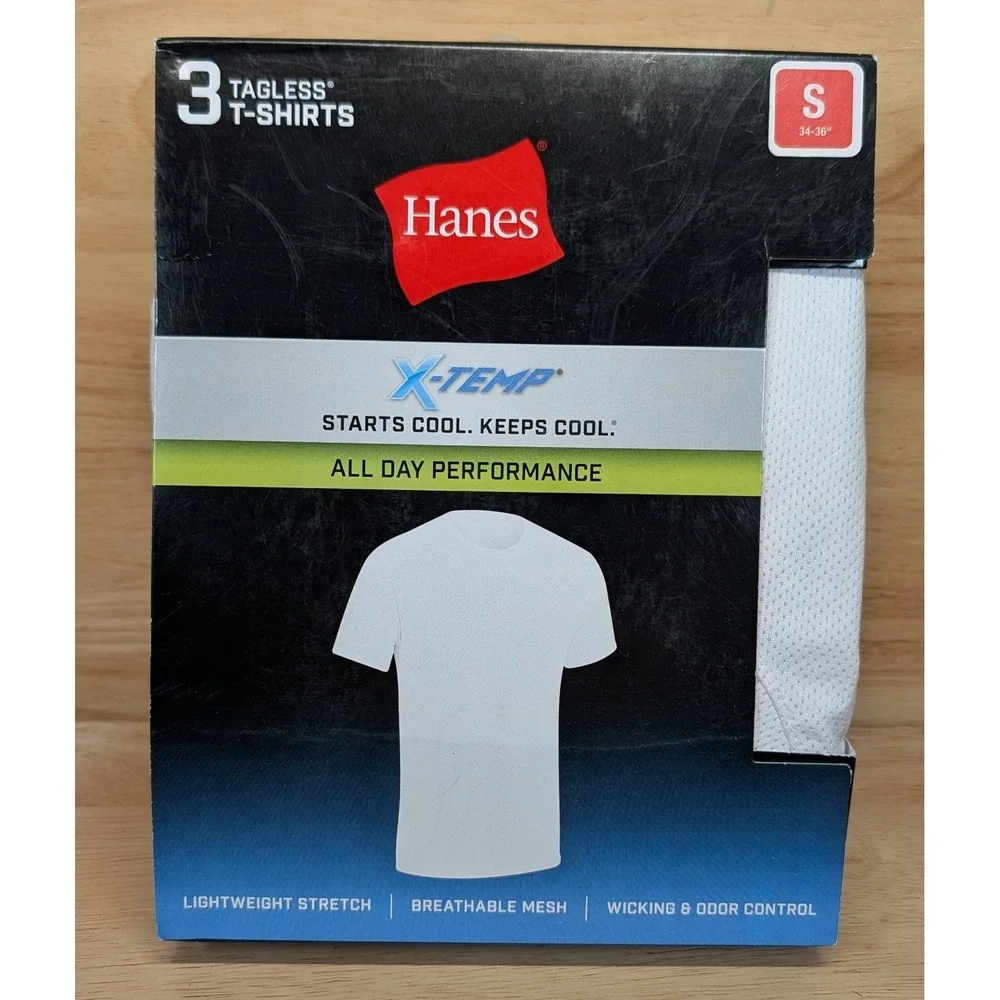 Hanes X-Temp All Day Performance T-Shirts 3-Pack White Small XTMWC3 Mesh Stretch